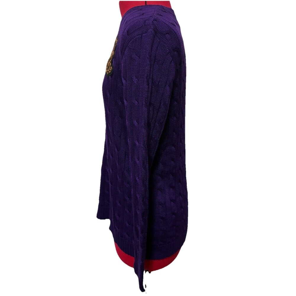 Lauren Ralph Lauren Women’s Purple Cable Knit Sweater With Logo Size Medium - Picture 4 of 9